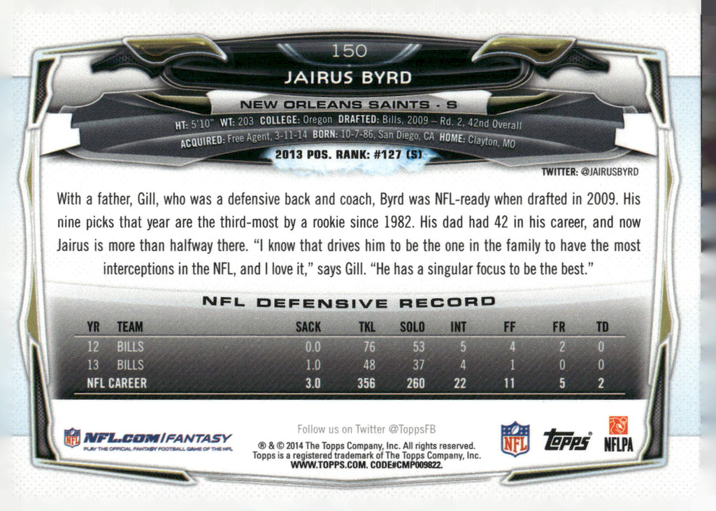 2014 Topps #150 Jairus Byrd