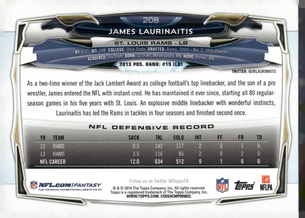 2014 Topps #208 James Laurinaitis