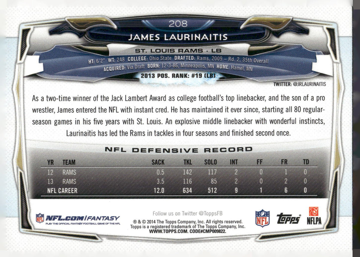 2014 Topps #208 James Laurinaitis