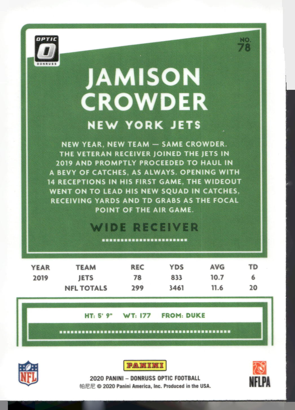 2020 Donruss Optic #78 Jamison Crowder