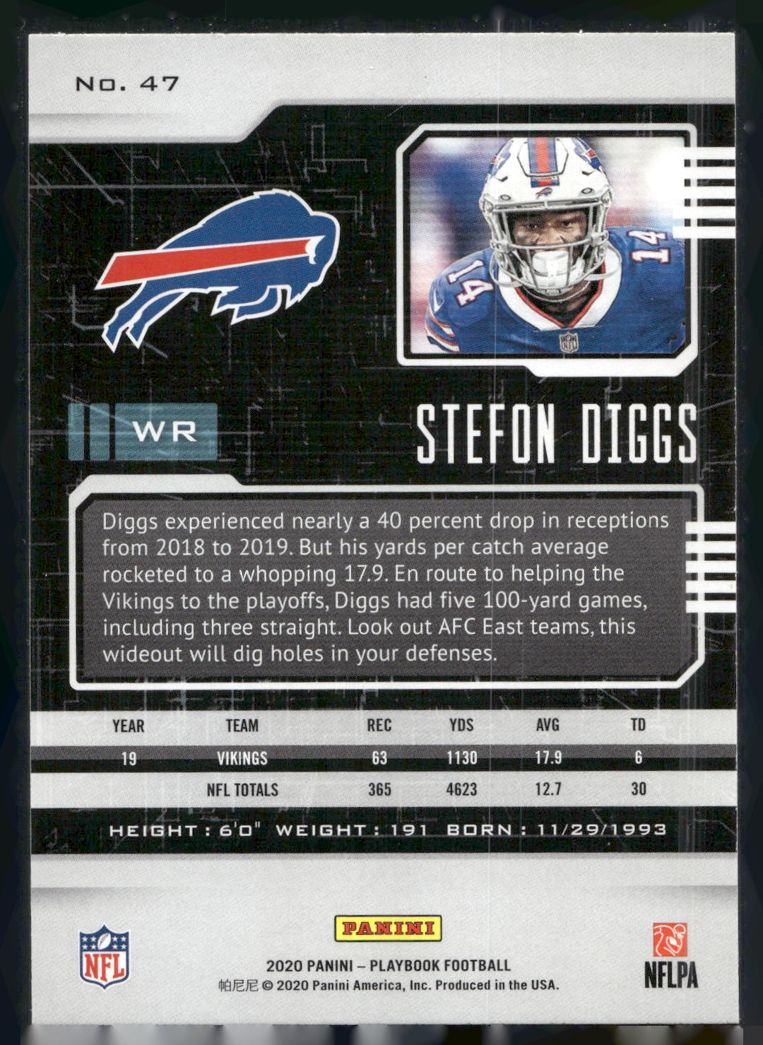 2020 Panini Playbook #47 Stefon Diggs