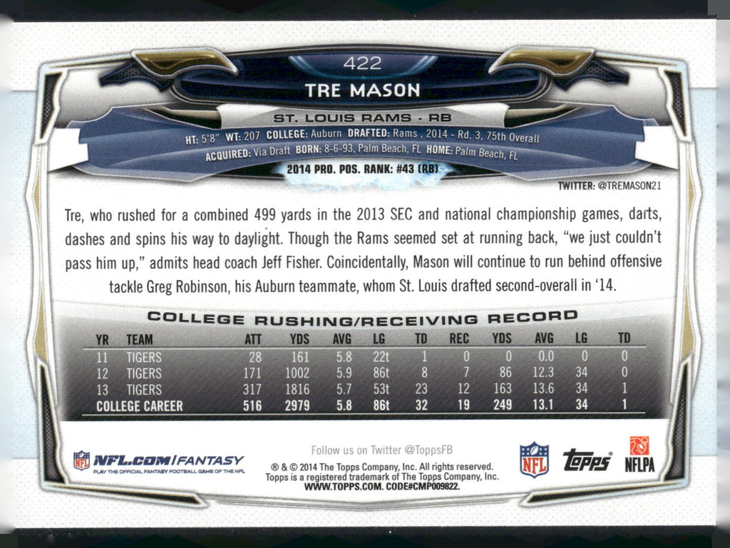 2014 Topps #422 Tre Mason
