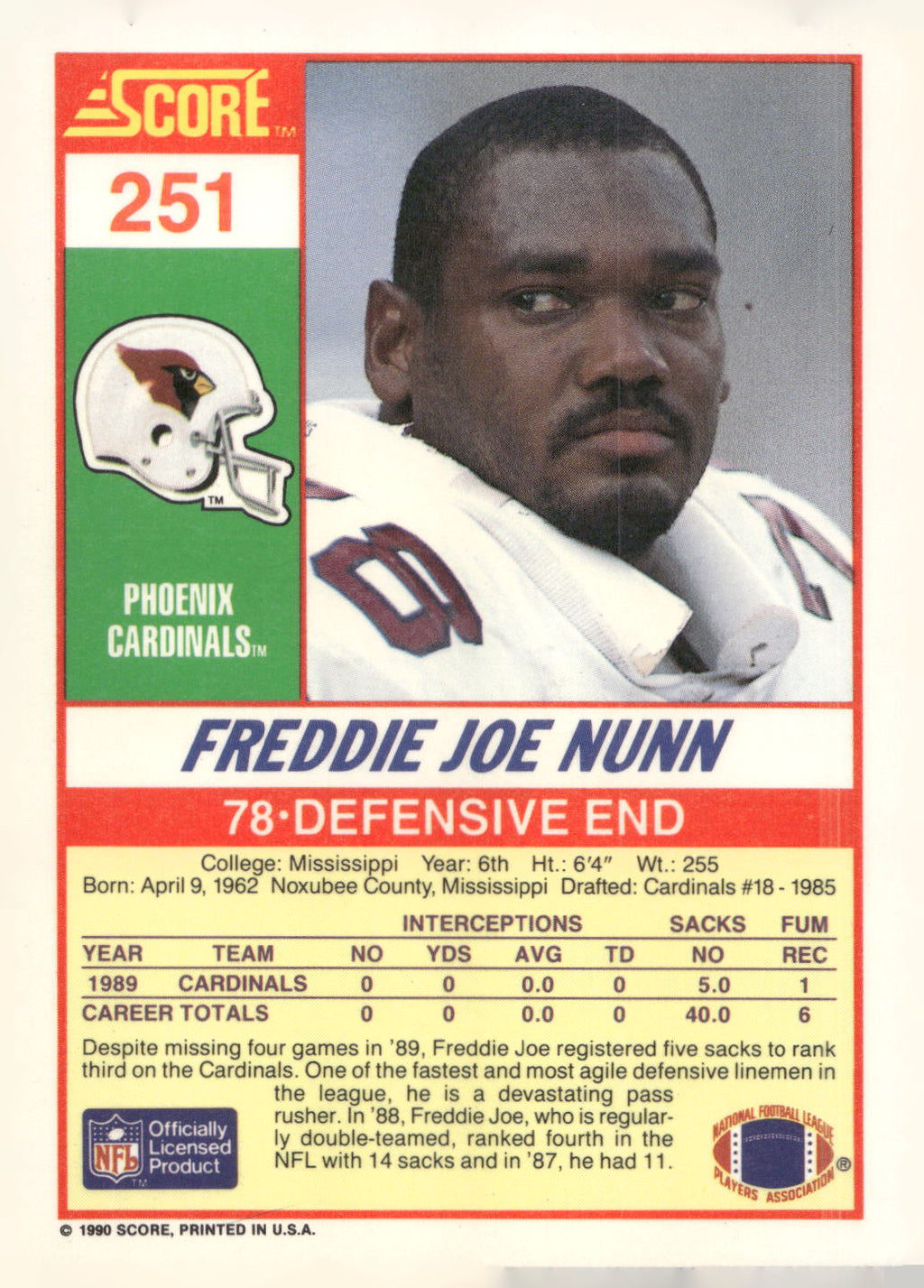 1990 Score #251 Freddie Joe Nunn