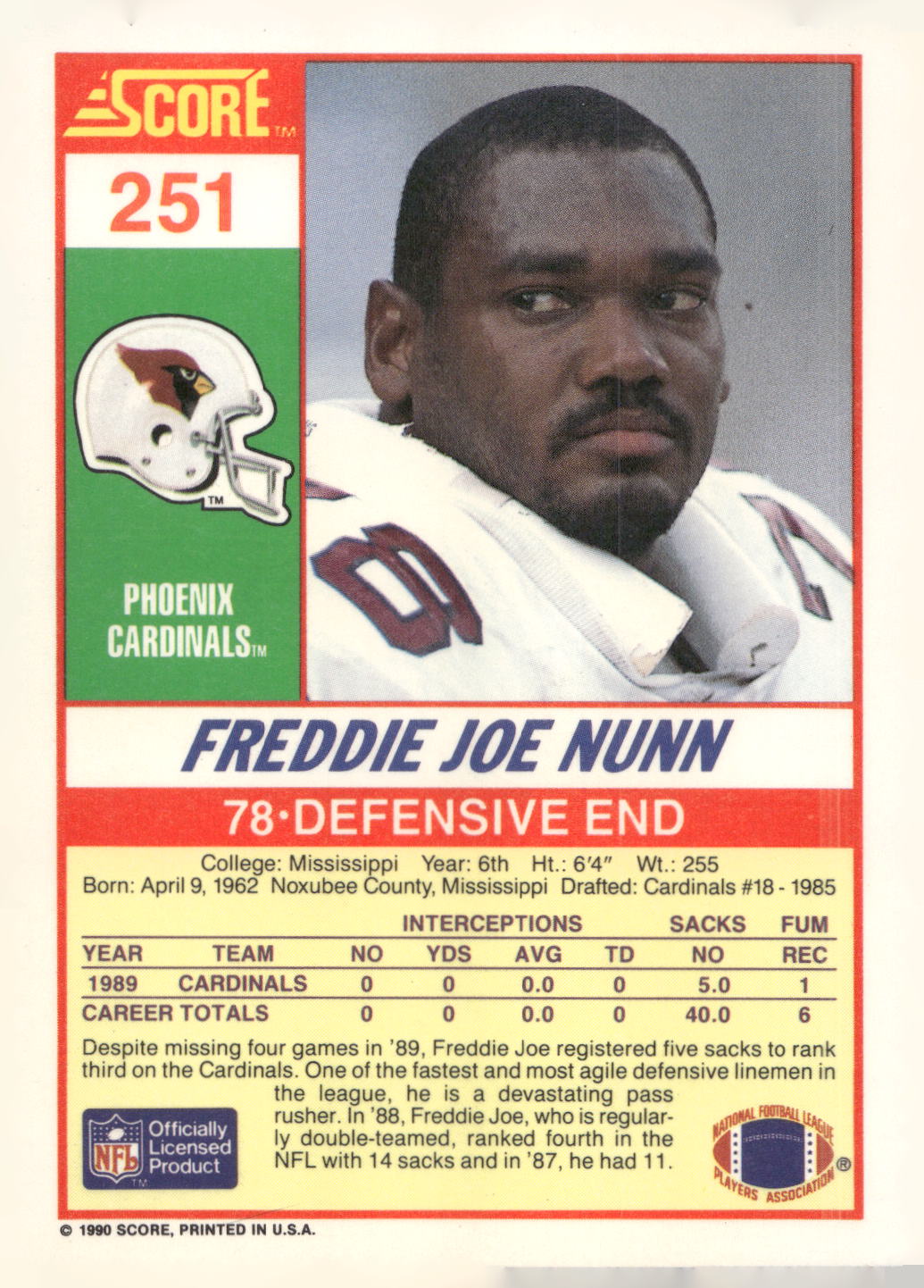 1990 Score #251 Freddie Joe Nunn
