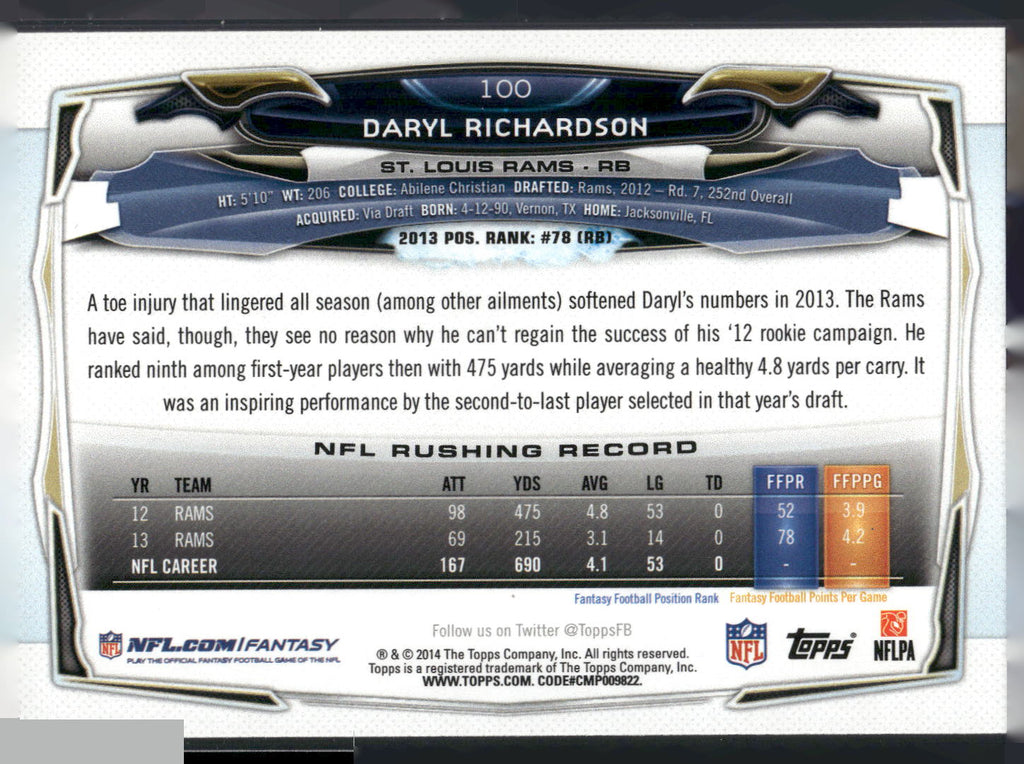 2014 Topps #100 Daryl Richardson