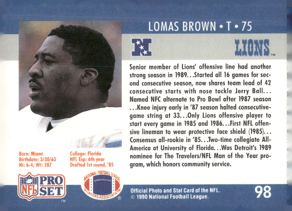 1990 Pro Set #98 Lomas Brown