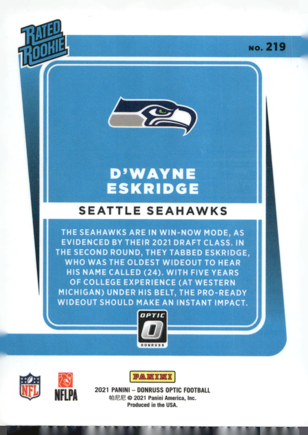 2021 Donruss Optic #219 D'Wayne Eskridge