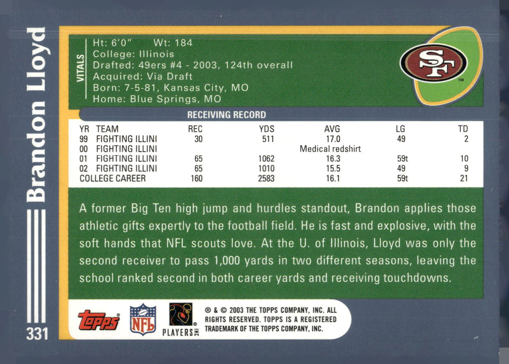 2003 Topps #331 Brandon Lloyd