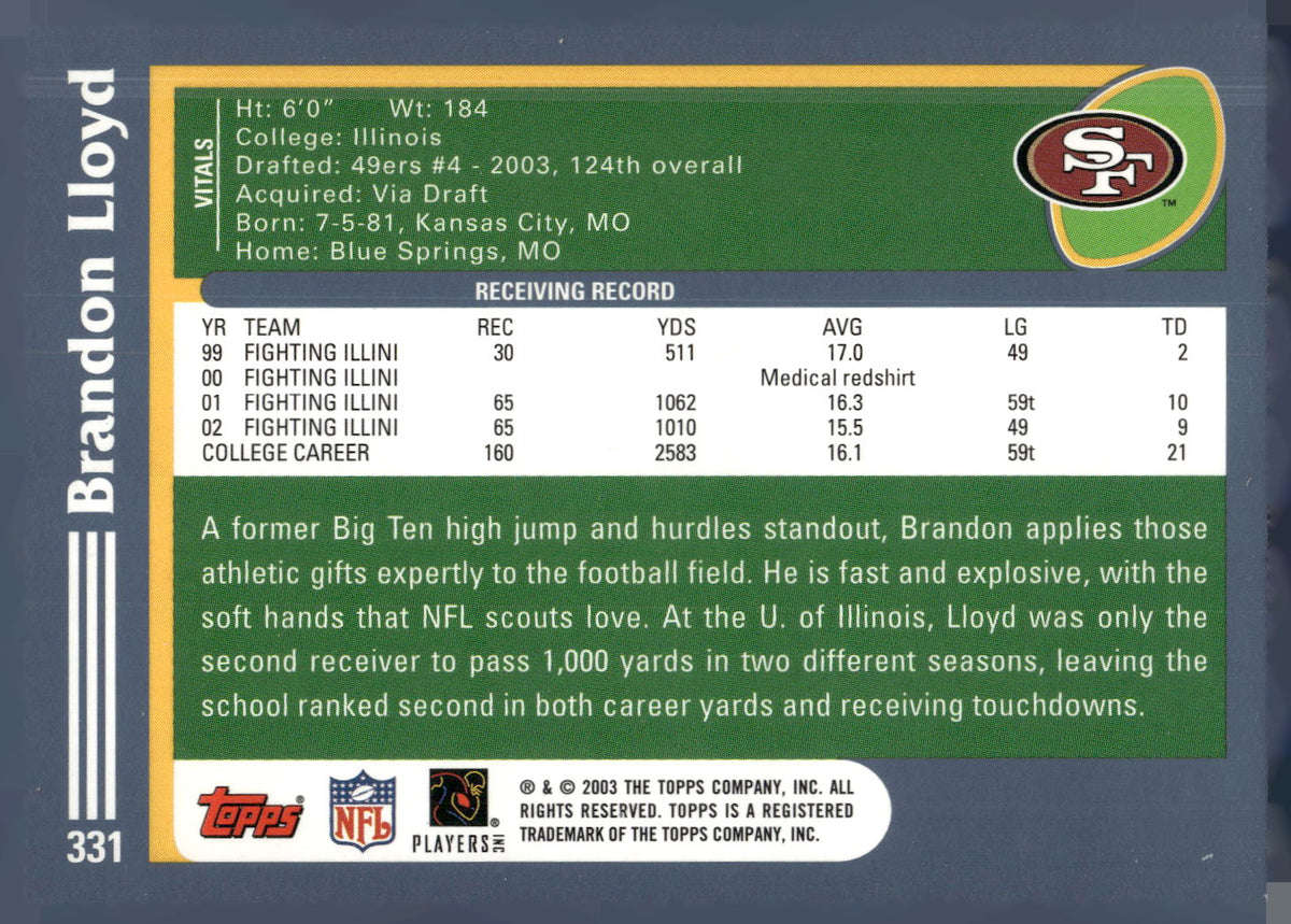 2003 Topps #331 Brandon Lloyd