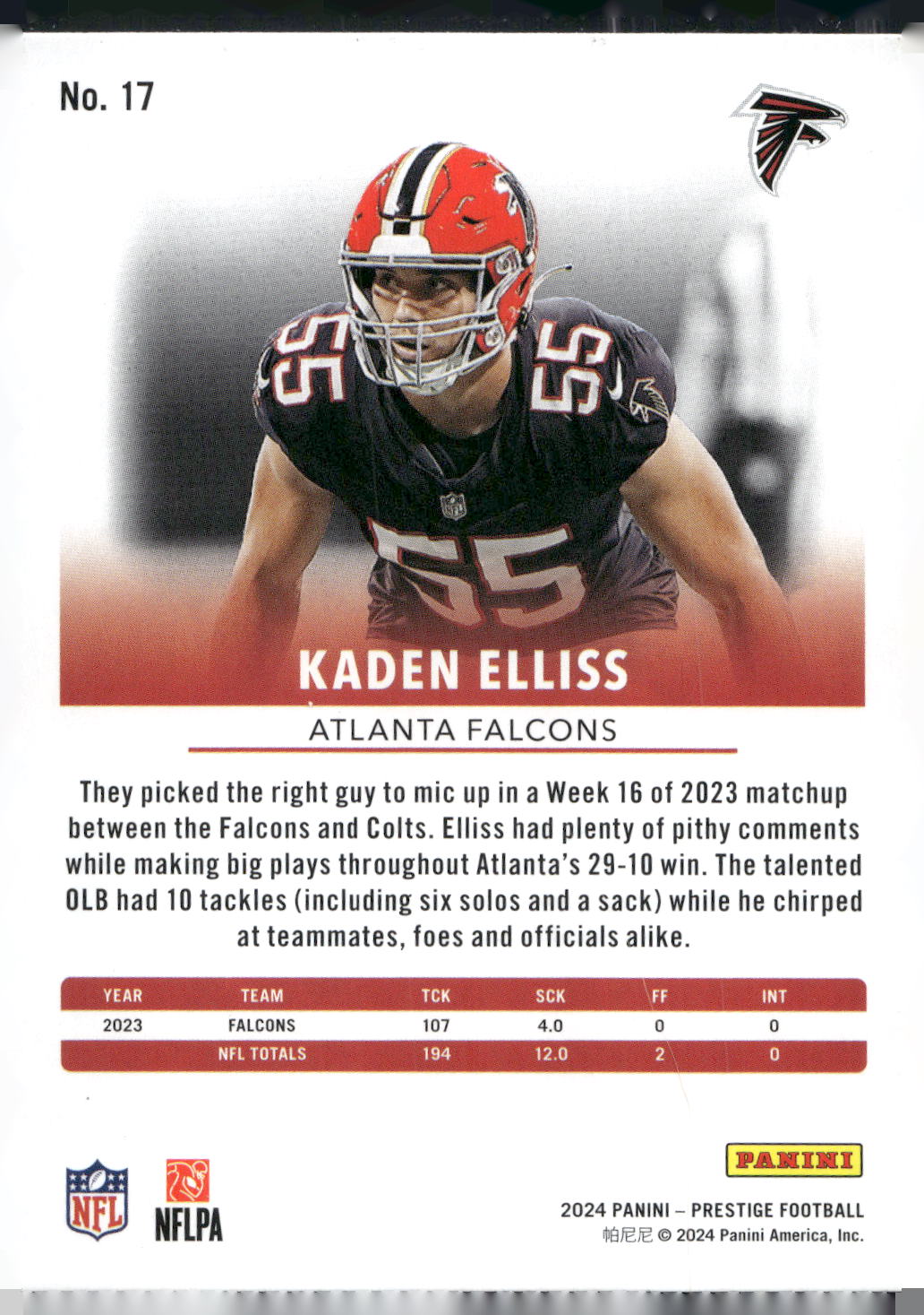 2024 Panini Prestige #17 Kaden Elliss