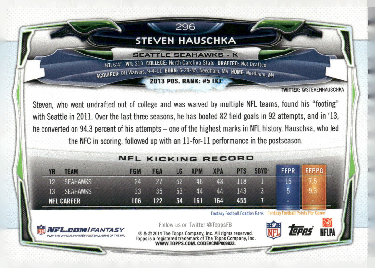 2014 Topps #296 Steven Hauschka