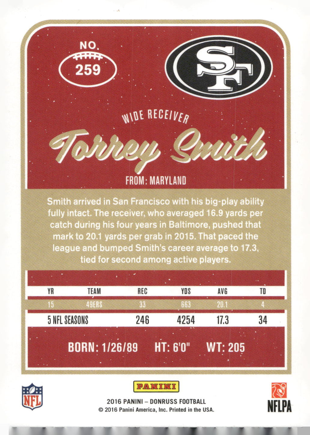 2016 Donruss #259 Torrey Smith