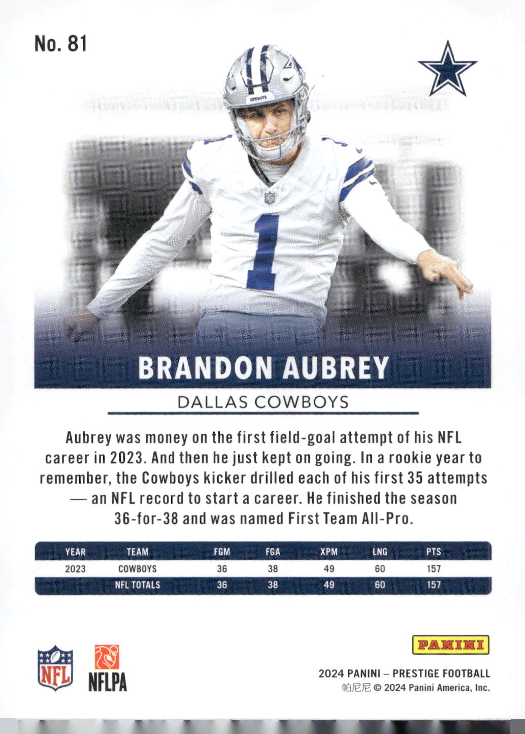 2024 Panini Prestige #81 Brandon Aubrey