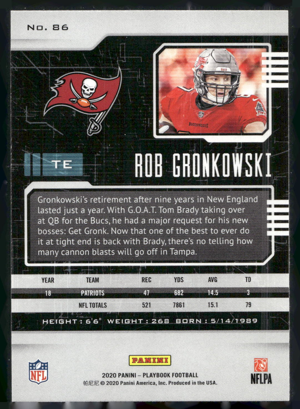 2020 Panini Playbook #86 Rob Gronkowski