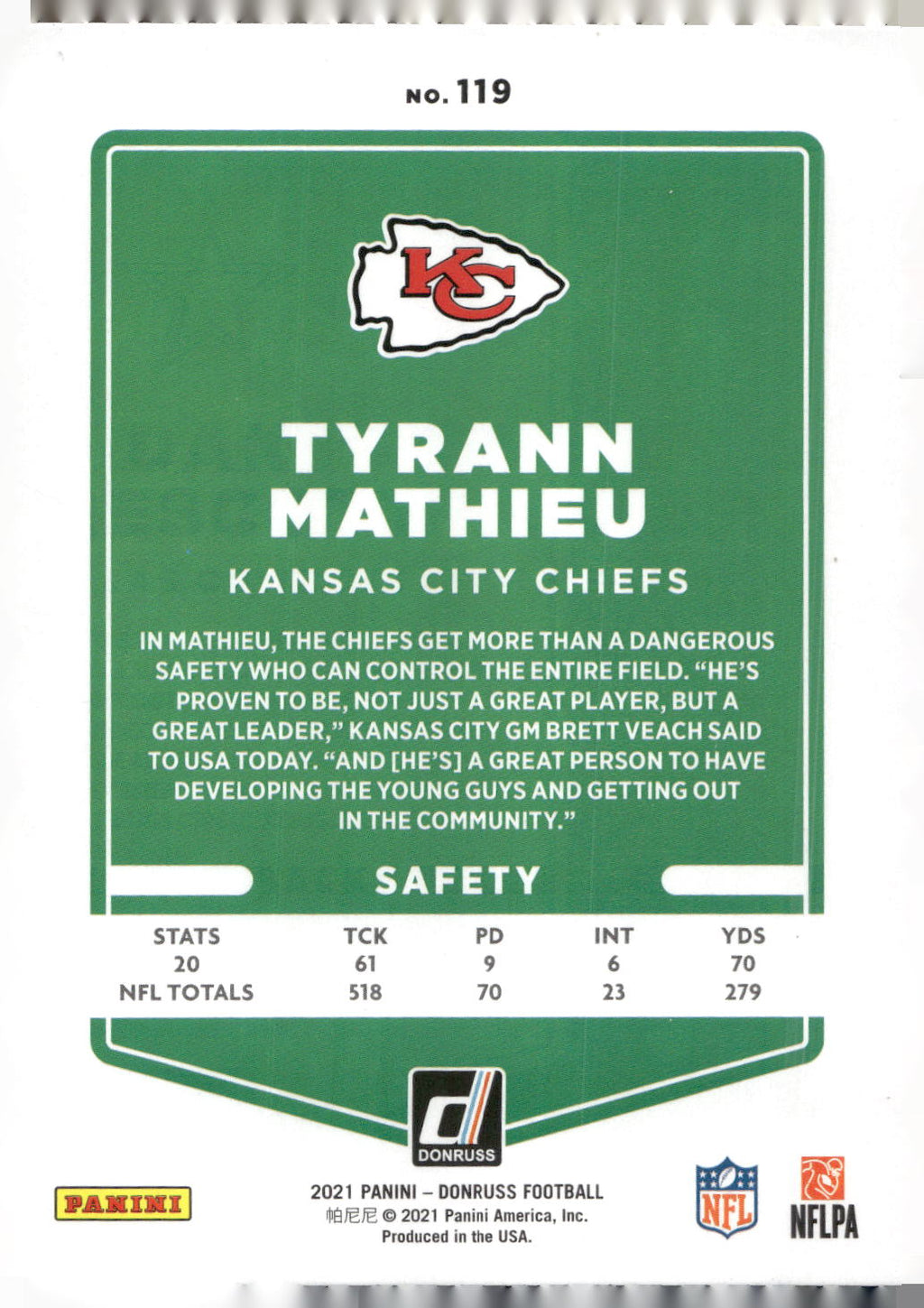 2021 Donruss #119 Tyrann Mathieu