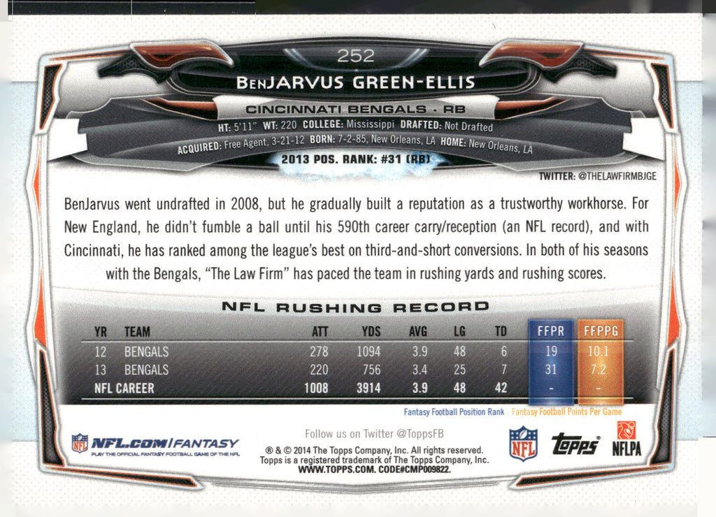 2014 Topps #252 BenJarvus Green-Ellis