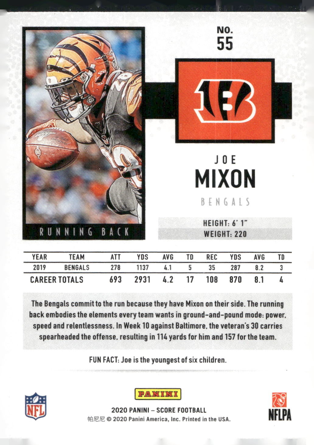 2020 Score #55 Joe Mixon