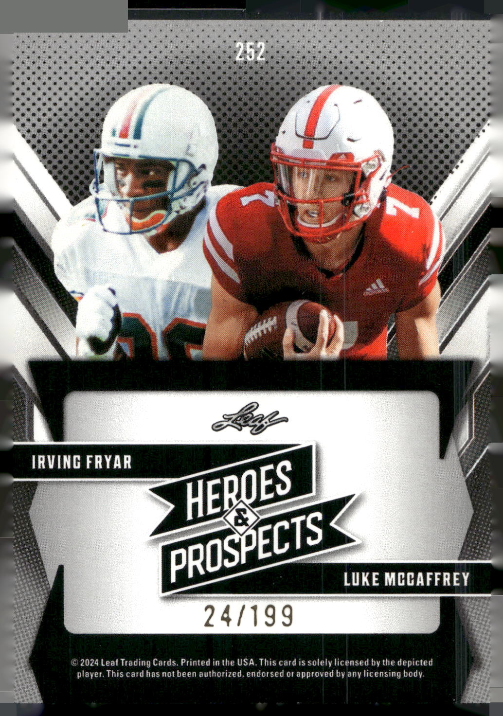 2024 Leaf Heroes & Prospects #252 Irving Fryar / Luke McCaffrey Silver #/199