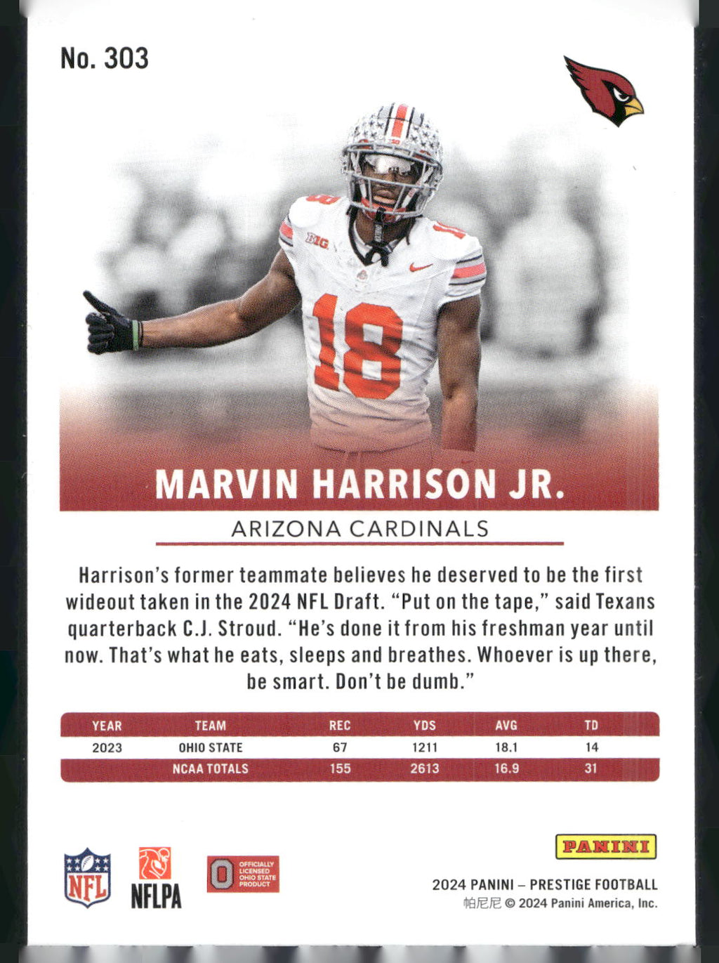 2024 Panini Prestige #303 Marvin Harrison Jr.
