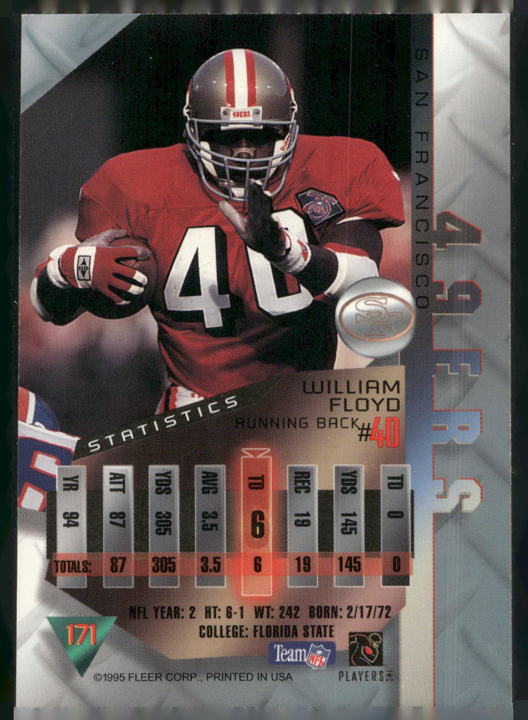 1995 Fleer Metal #17 William Floyd Silver Flashers