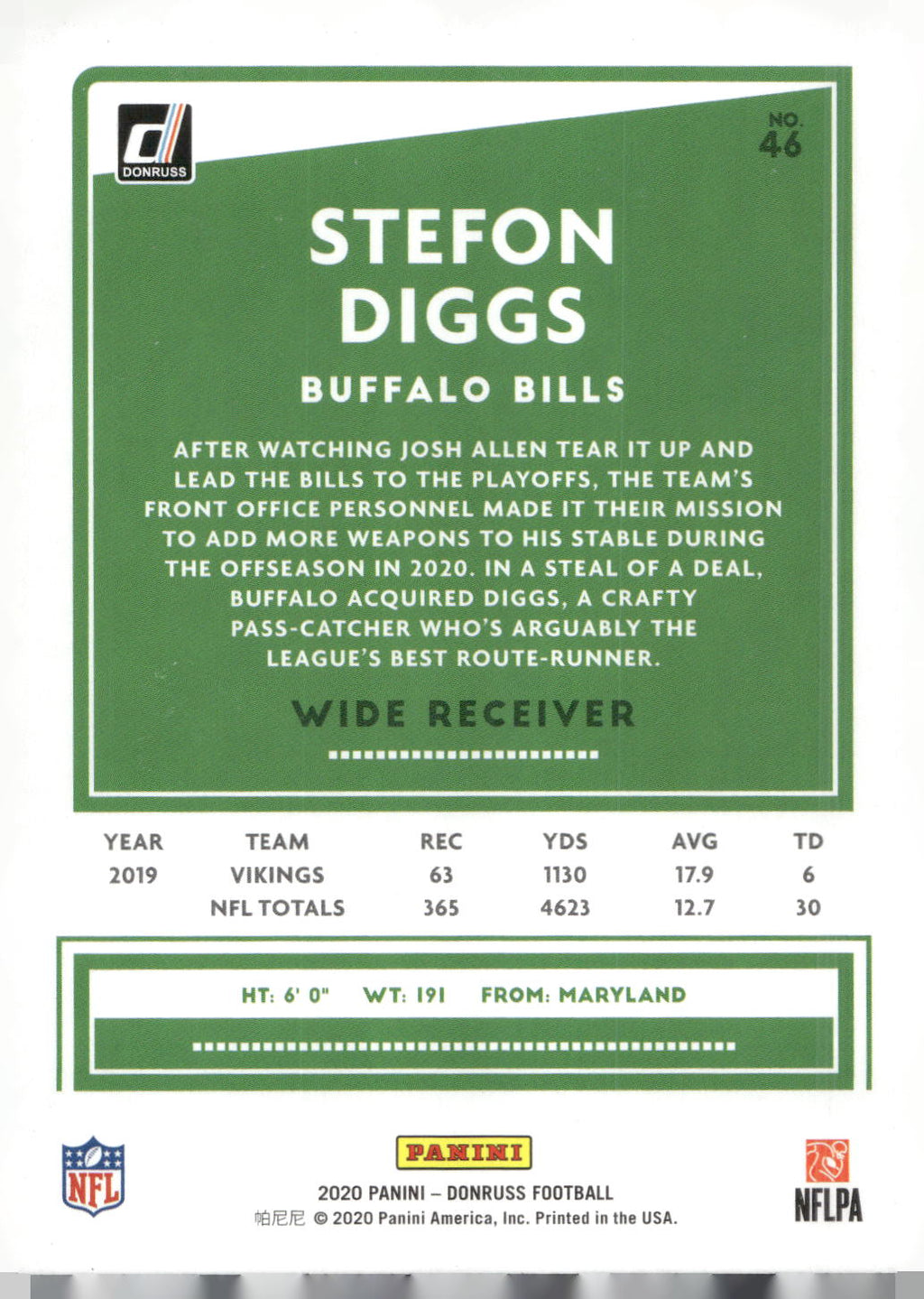 2020 Donruss #46 Stefon Diggs