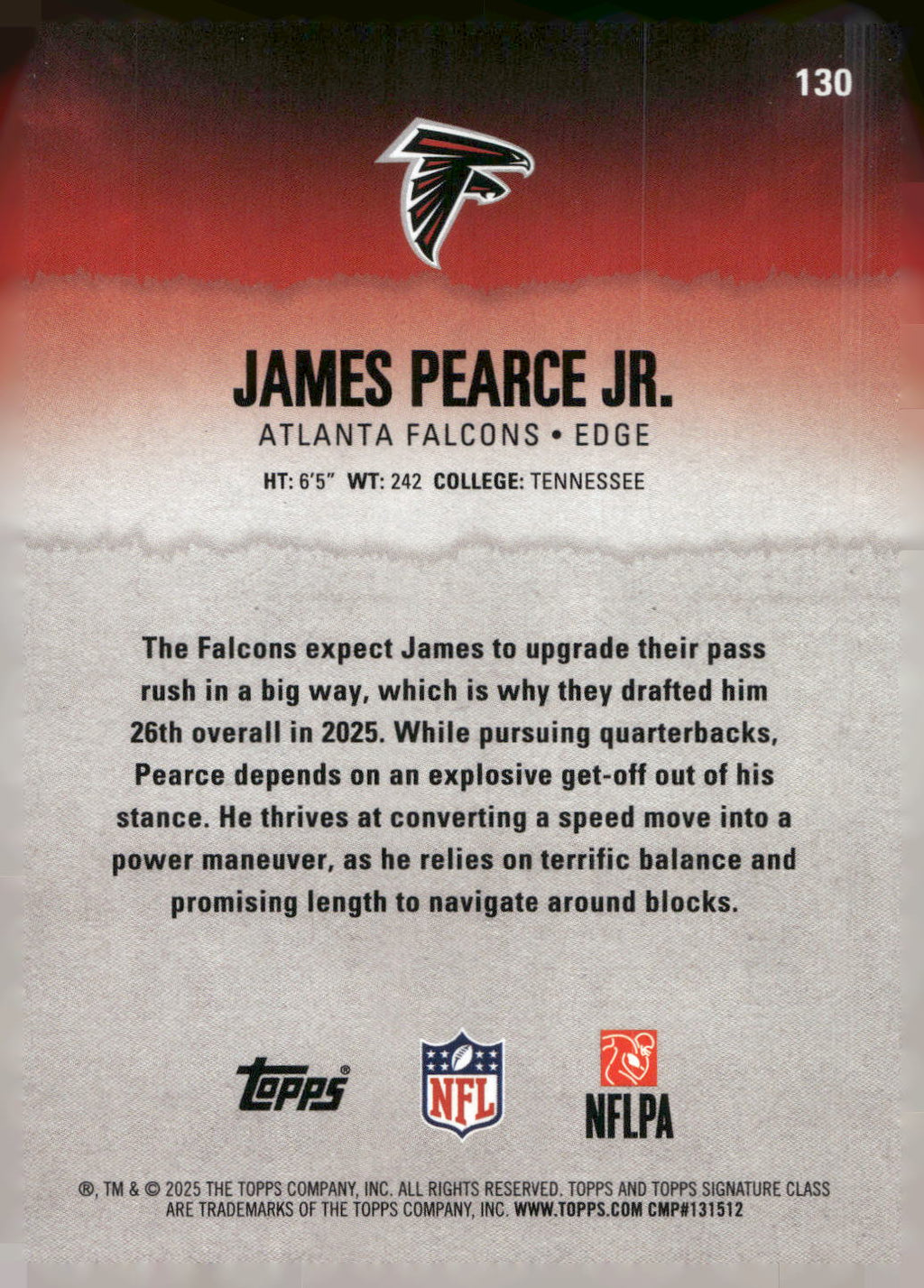 2025 Topps Signature Class #130 James Pearce Jr. Blue & Yellow
