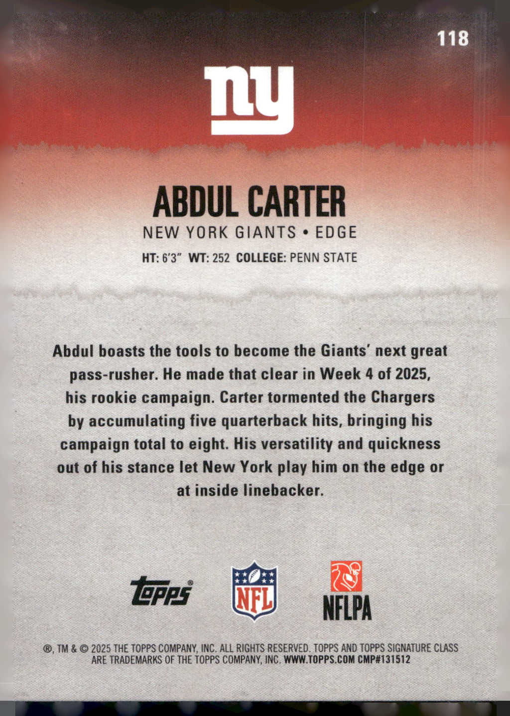 2025 Topps Signature Class #118 Abdul Carter Blue & Yellow