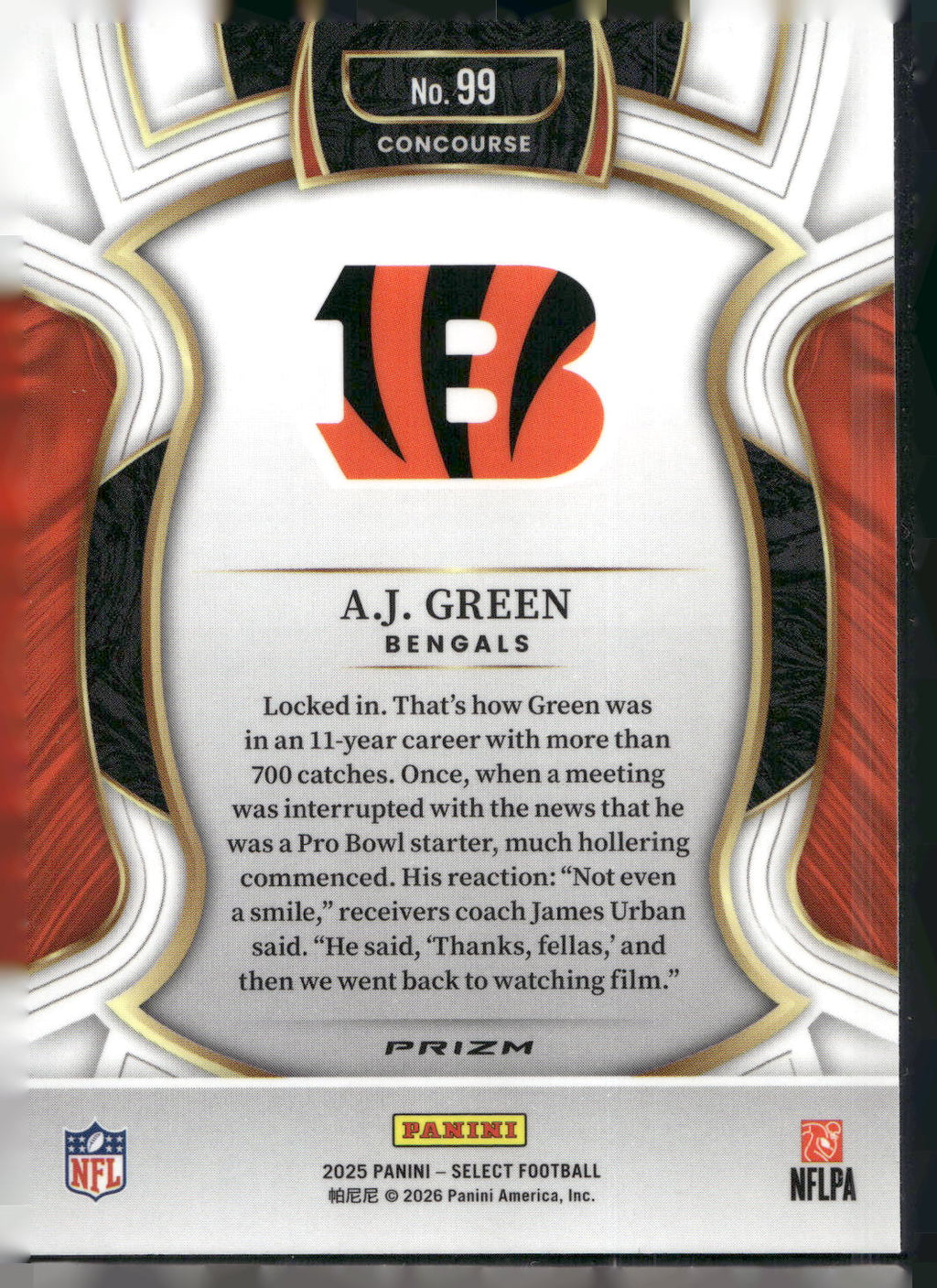 2025 Panini Select #99 A.J. Green Black and Red Prizm Shock