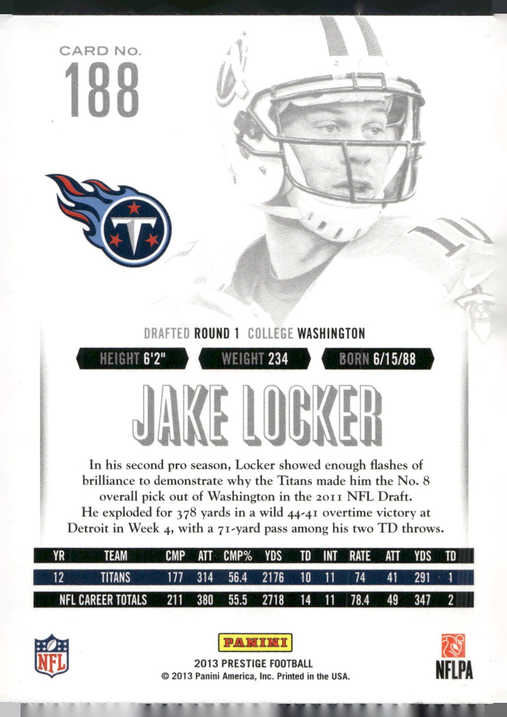 2013 Panini Prestige #188 Jake Locker