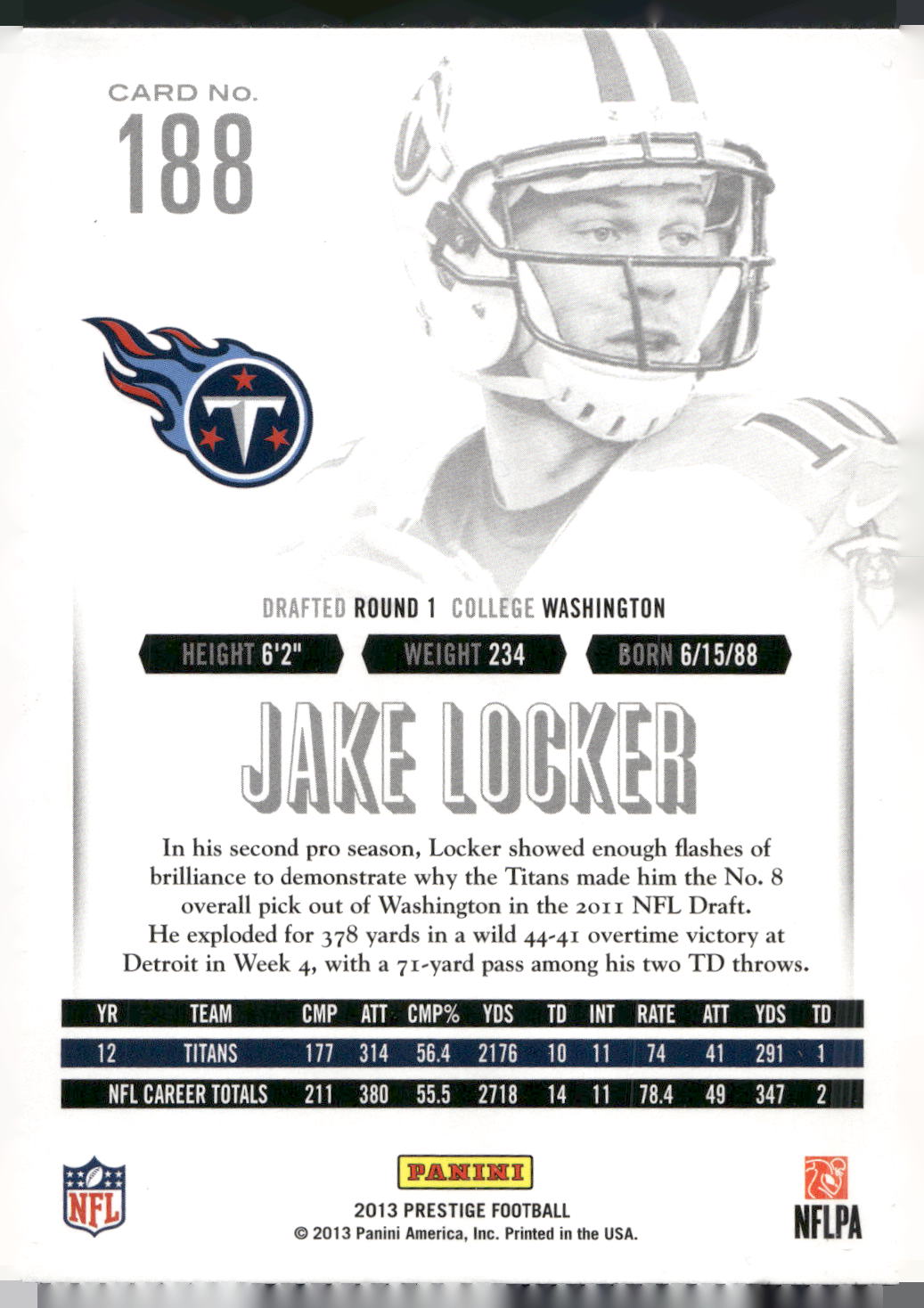 2013 Panini Prestige #188 Jake Locker