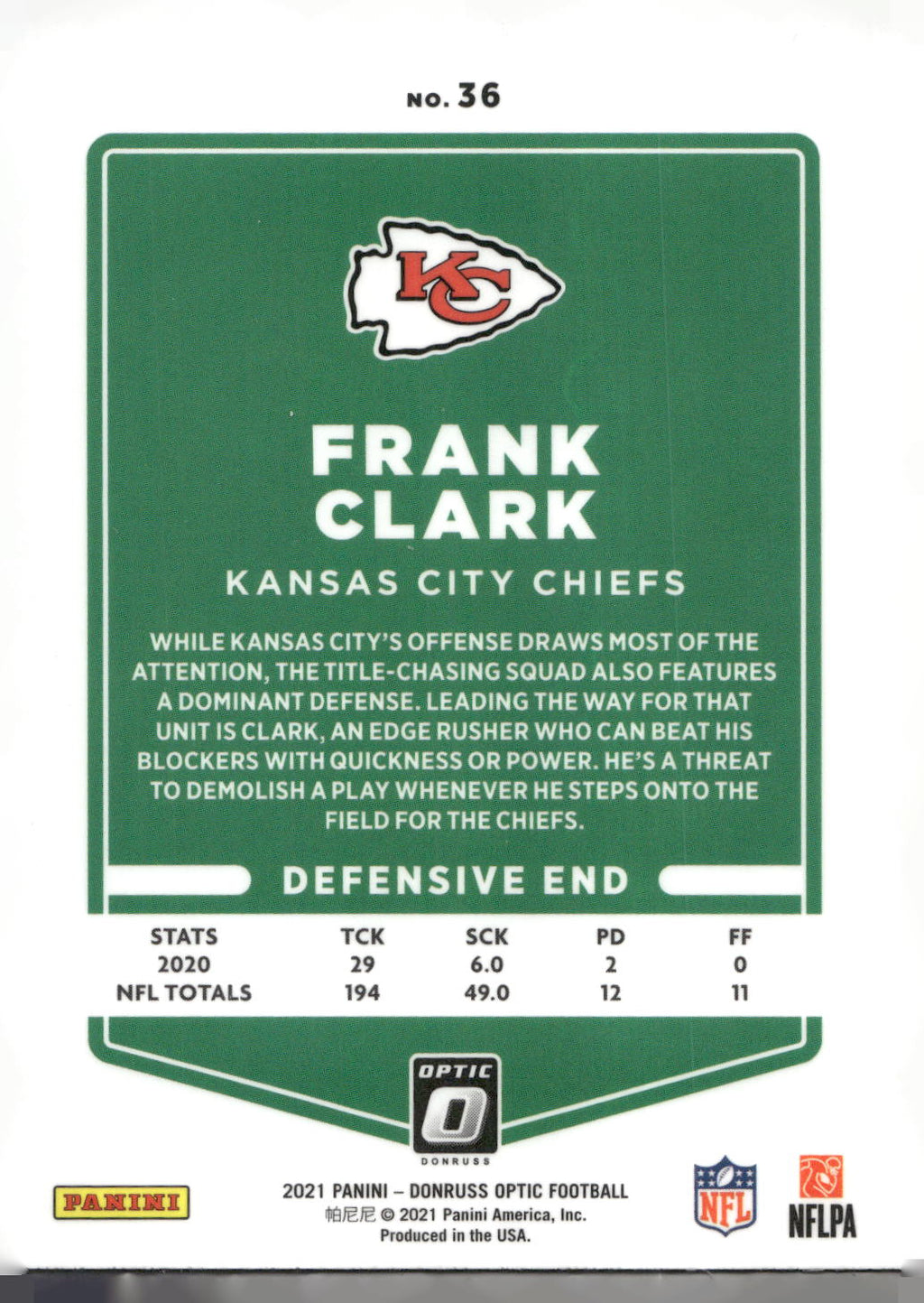 2021 Donruss Optic #36 Frank Clark