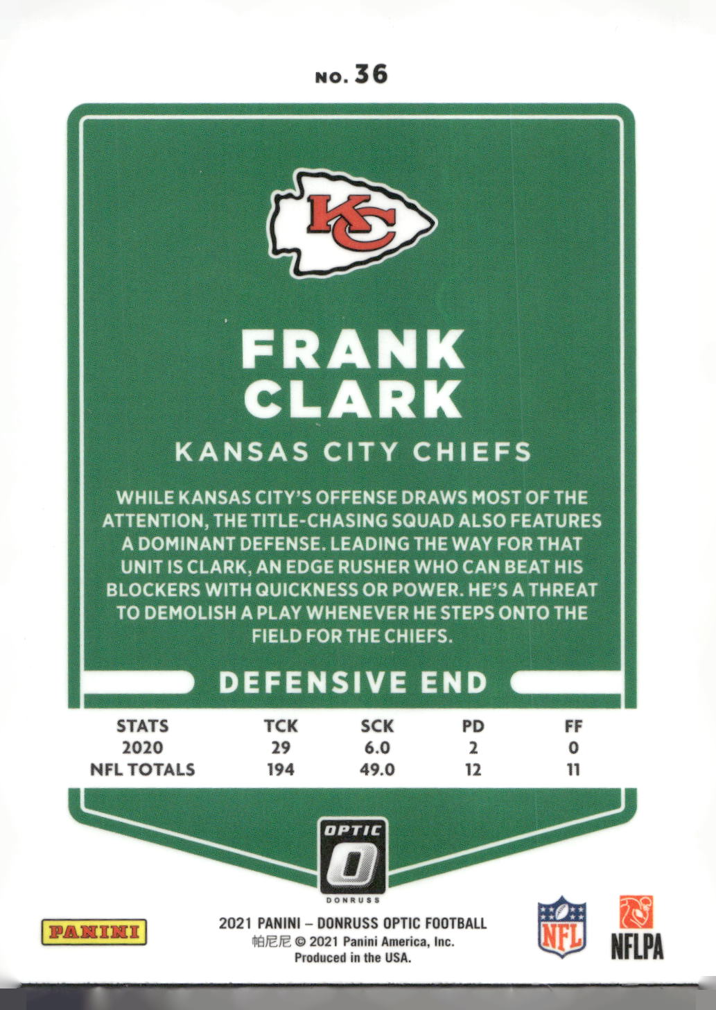 2021 Donruss Optic #36 Frank Clark
