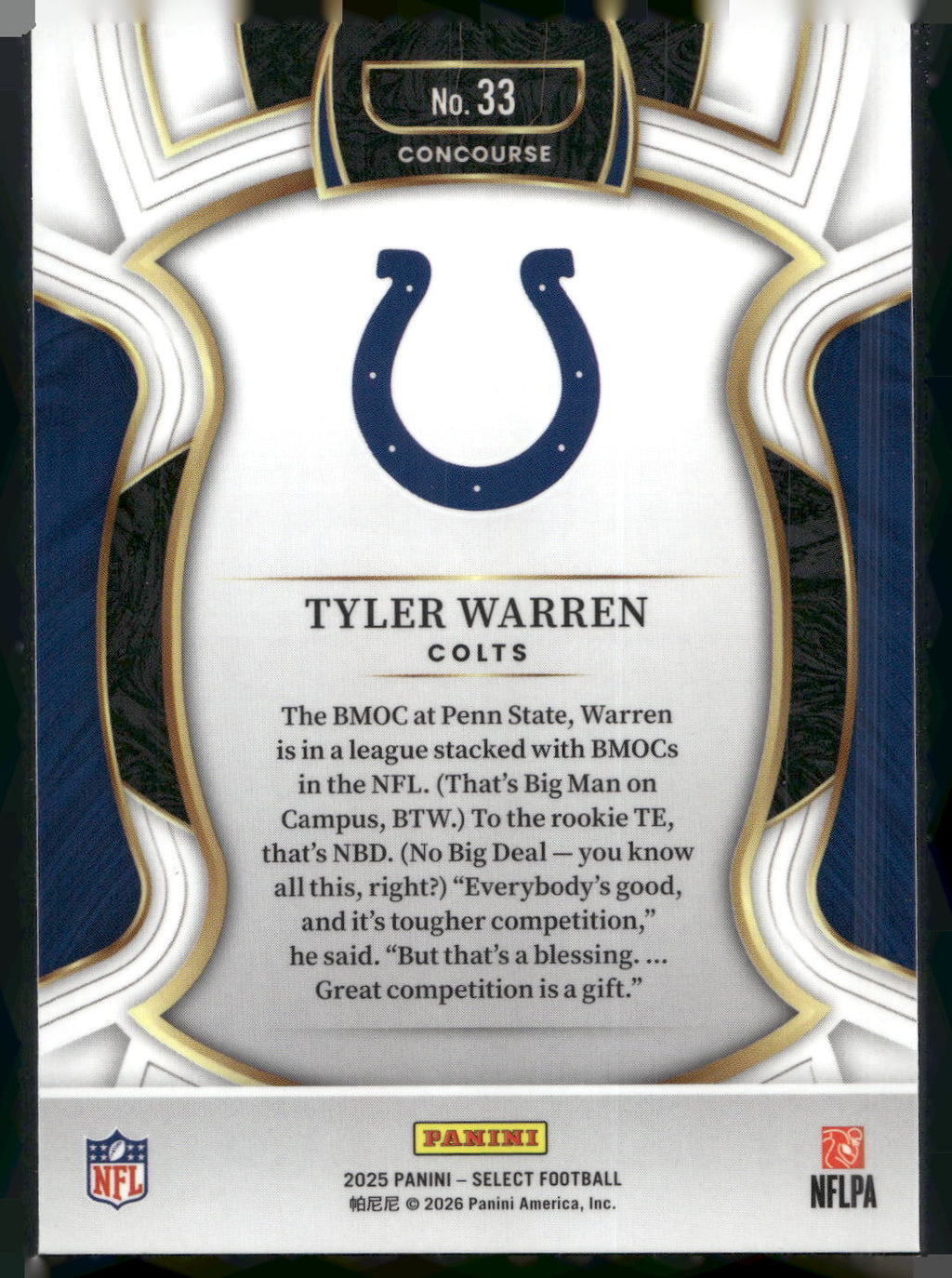 2025 Panini Select #33 Tyler Warren