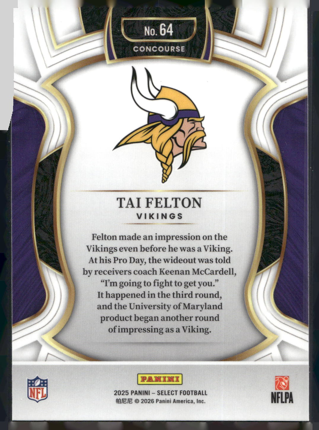 2025 Panini Select #64 Tai Felton
