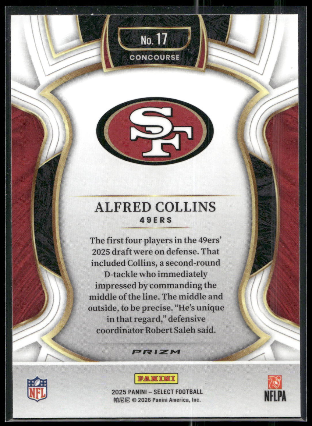 2025 Panini Select #17 Alfred Collins Black and Red Prizm Shock