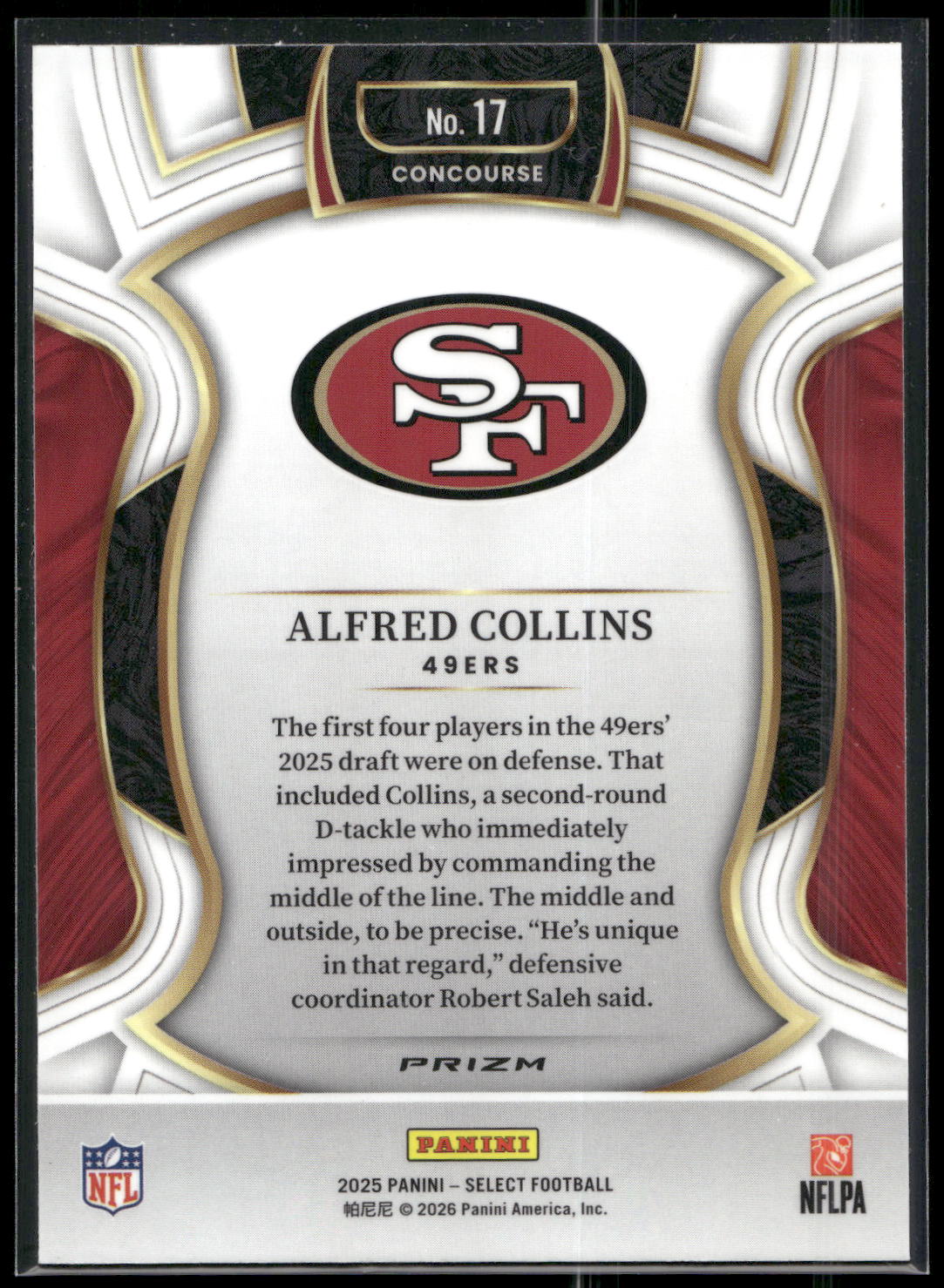 2025 Panini Select #17 Alfred Collins Black and Red Prizm Shock