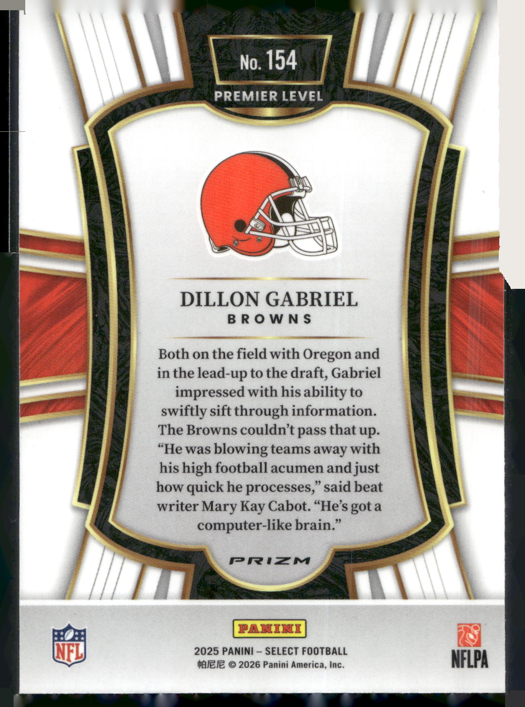 2025 Panini Select #154 Dillon Gabriel Black and Red Prizm Shock