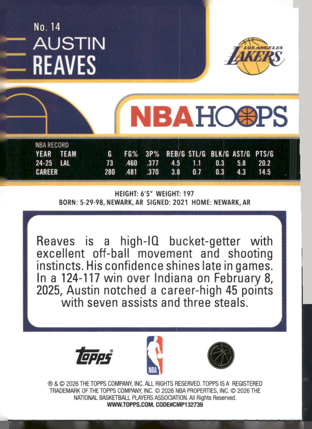 2025-26 Hoops #14 Austin Reaves Rainbow