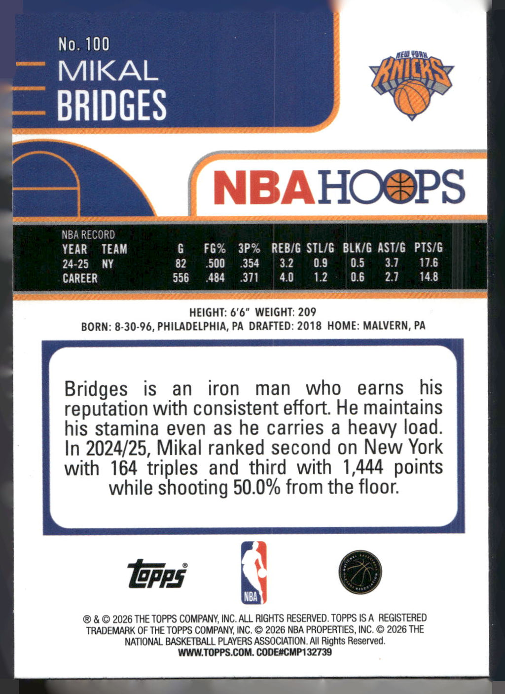 2025-26 Hoops #100 Mikal Bridges Rainbow