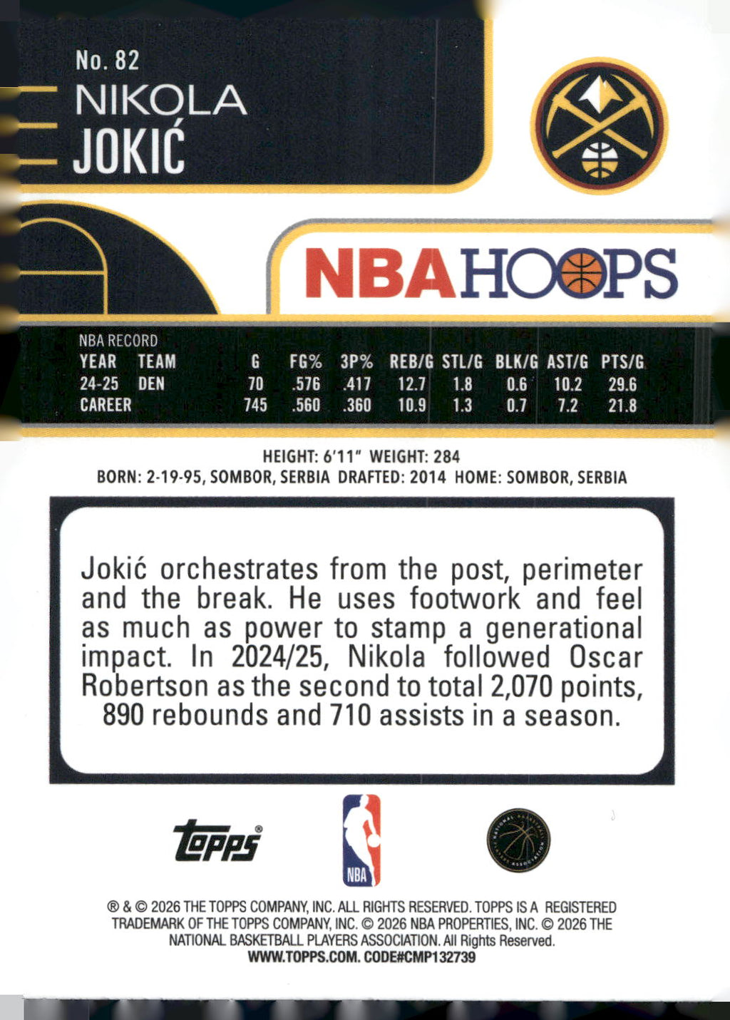 2025-26 Hoops #82 Nikola Jokic Rainbow