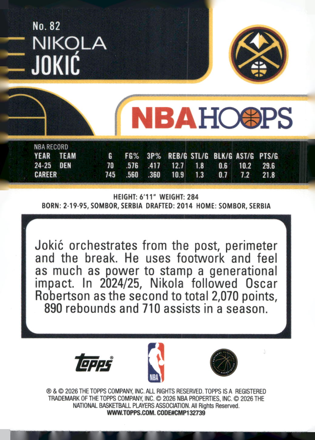 2025-26 Hoops #82 Nikola Jokic Rainbow