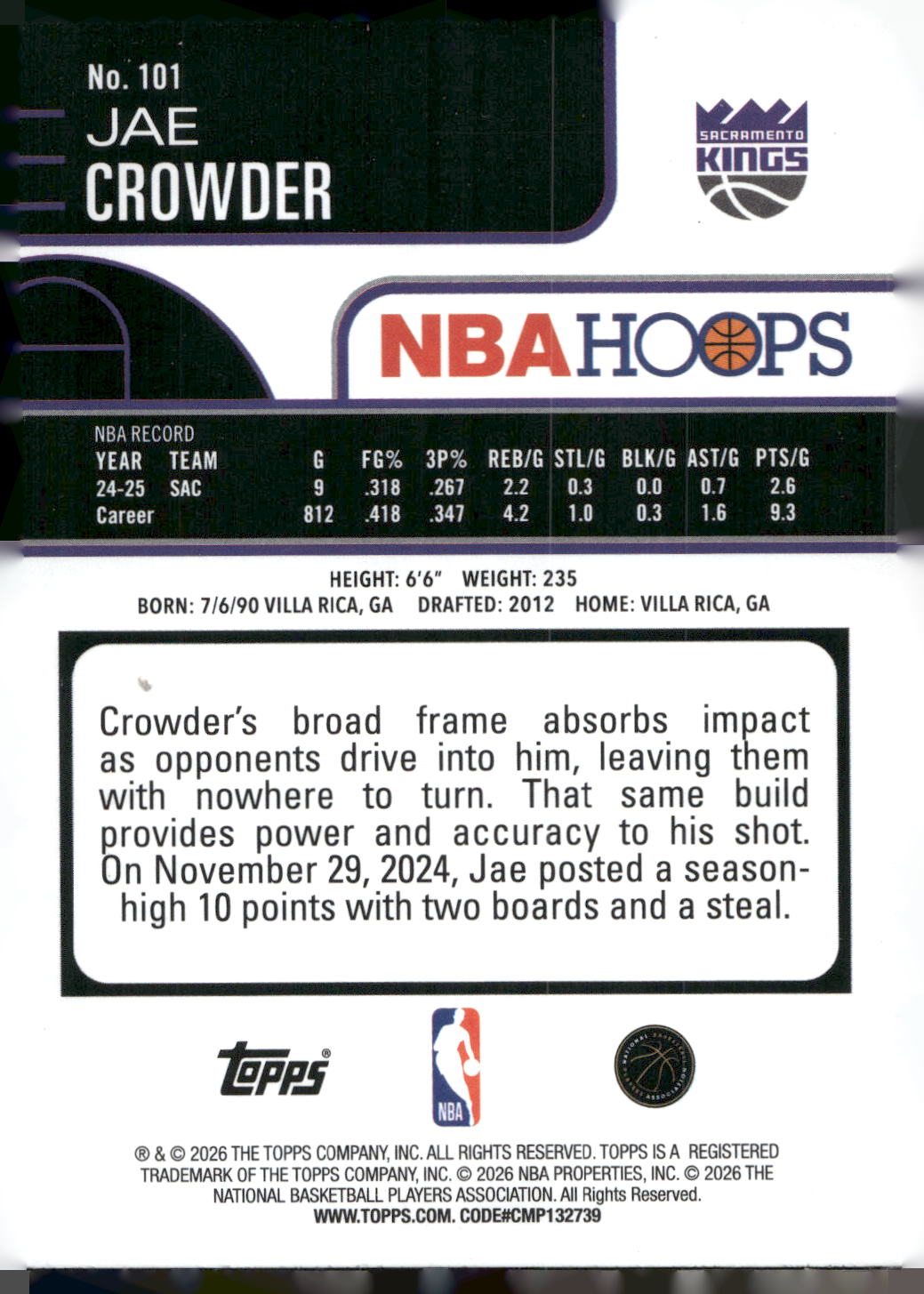 2025-26 Hoops #101 Jae Crowder Rainbow