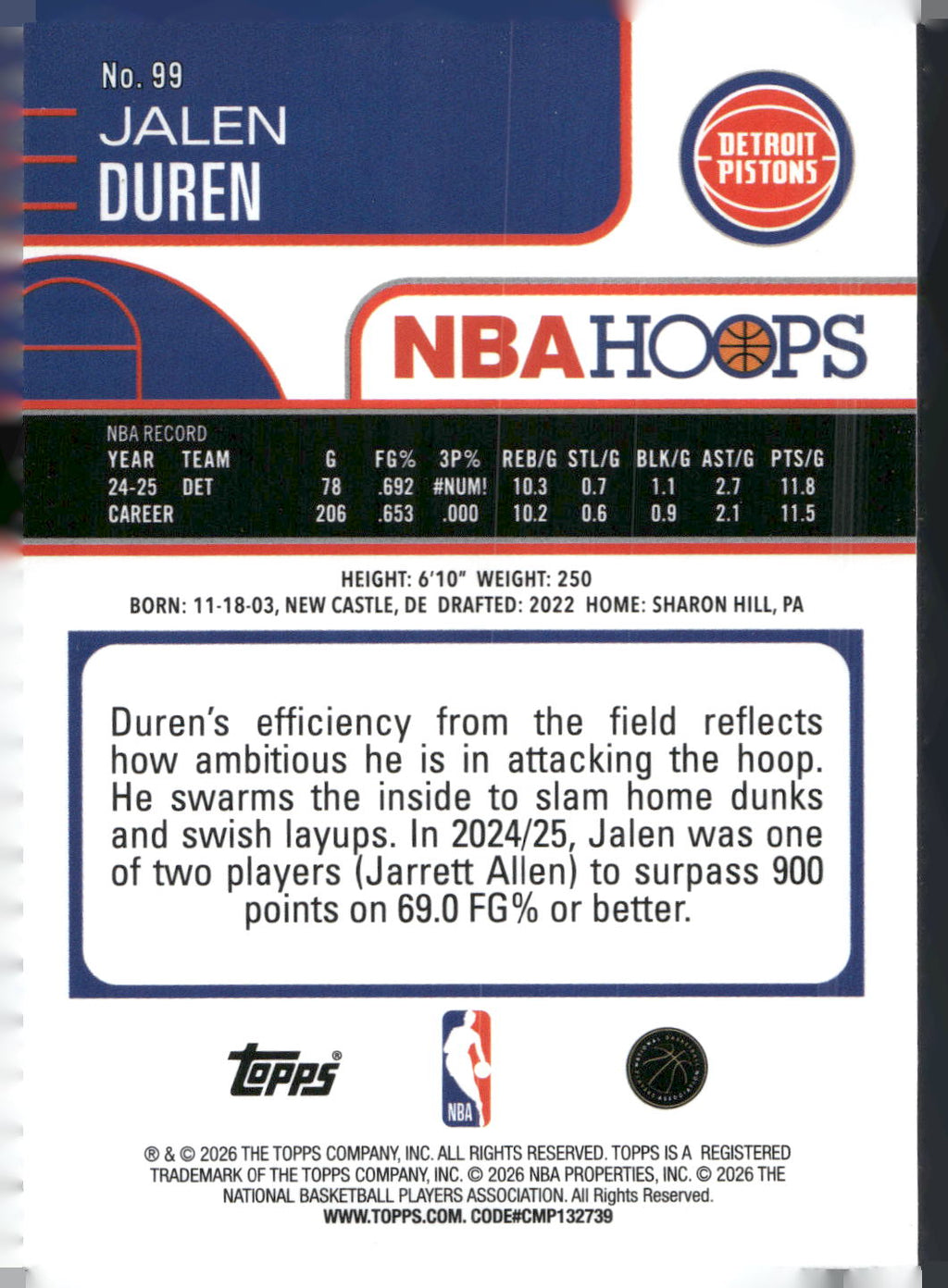 2025-26 Hoops #99 Jalen Duren Rainbow