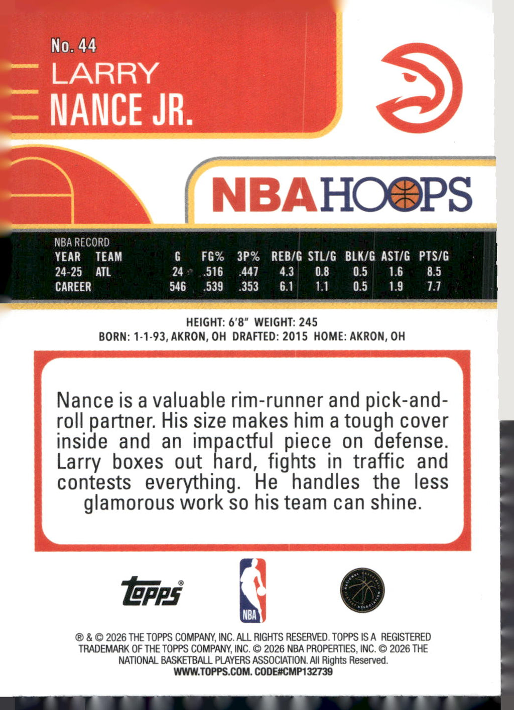 2025-26 Hoops #44 Larry Nance Jr. Rainbow