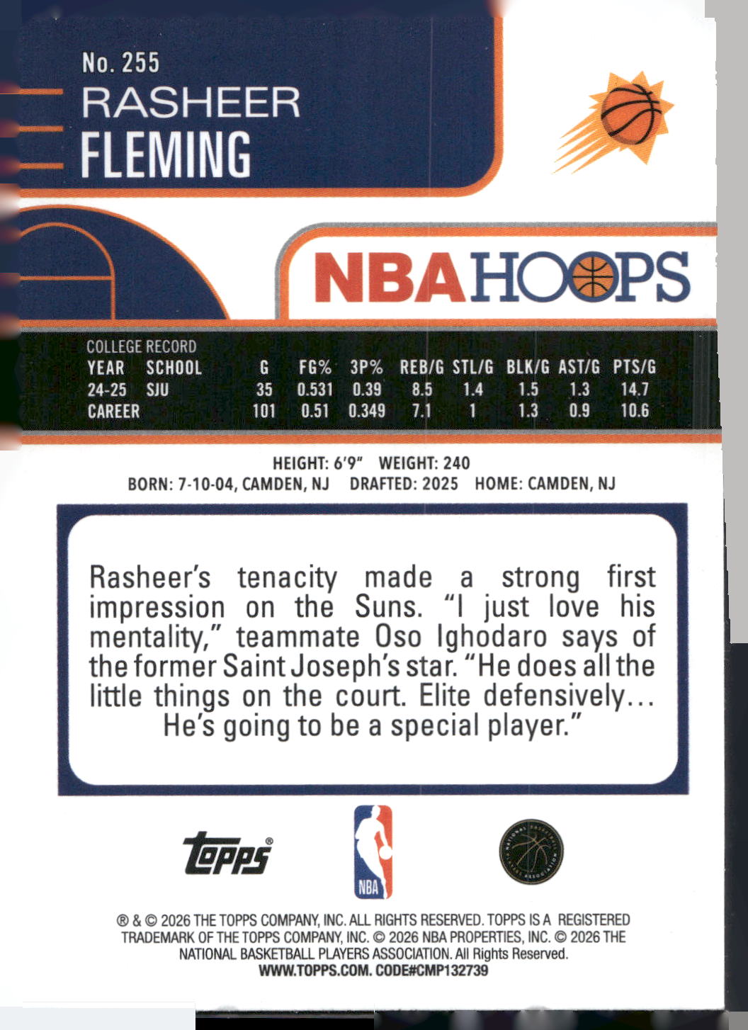 2025-26 Hoops #255 Rasheer Fleming Rainbow