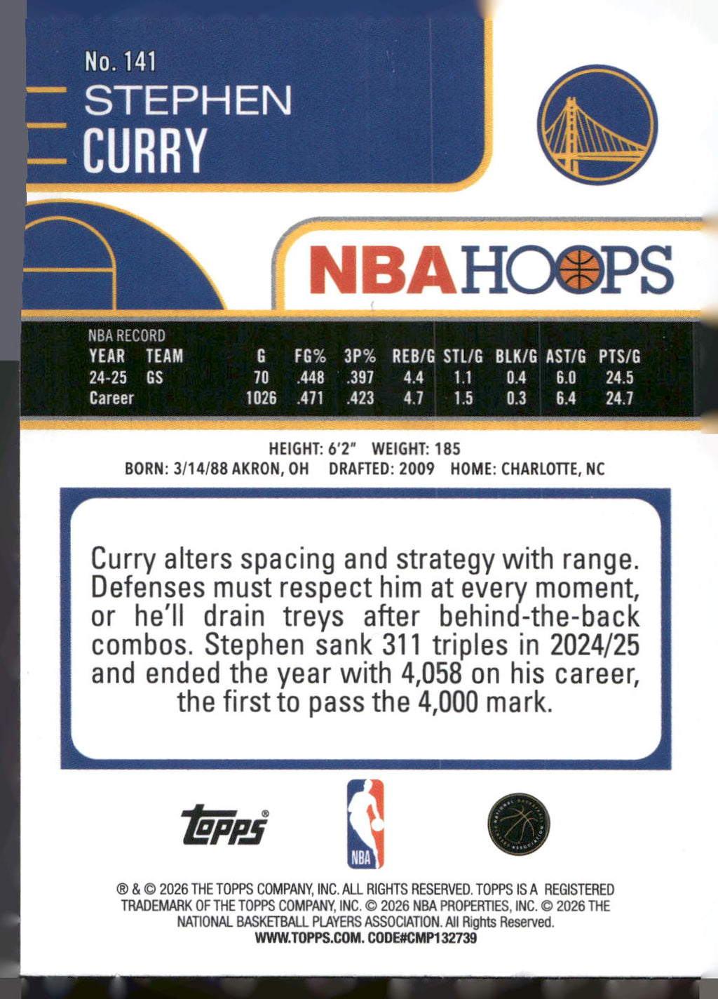 2025-26 Hoops #141 Stephen Curry Rainbow