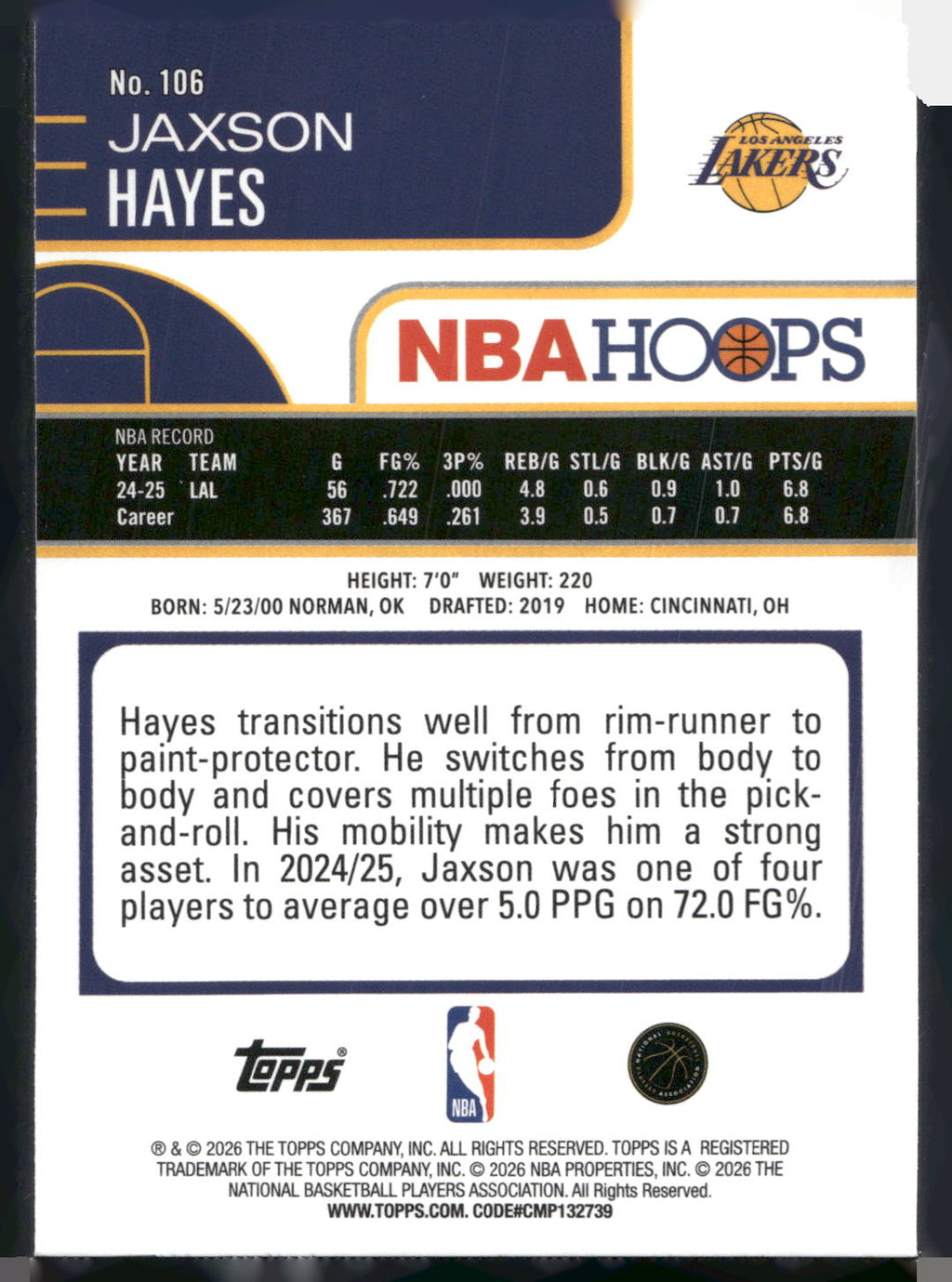 2025-26 Hoops #106 Jaxson Hayes Rainbow