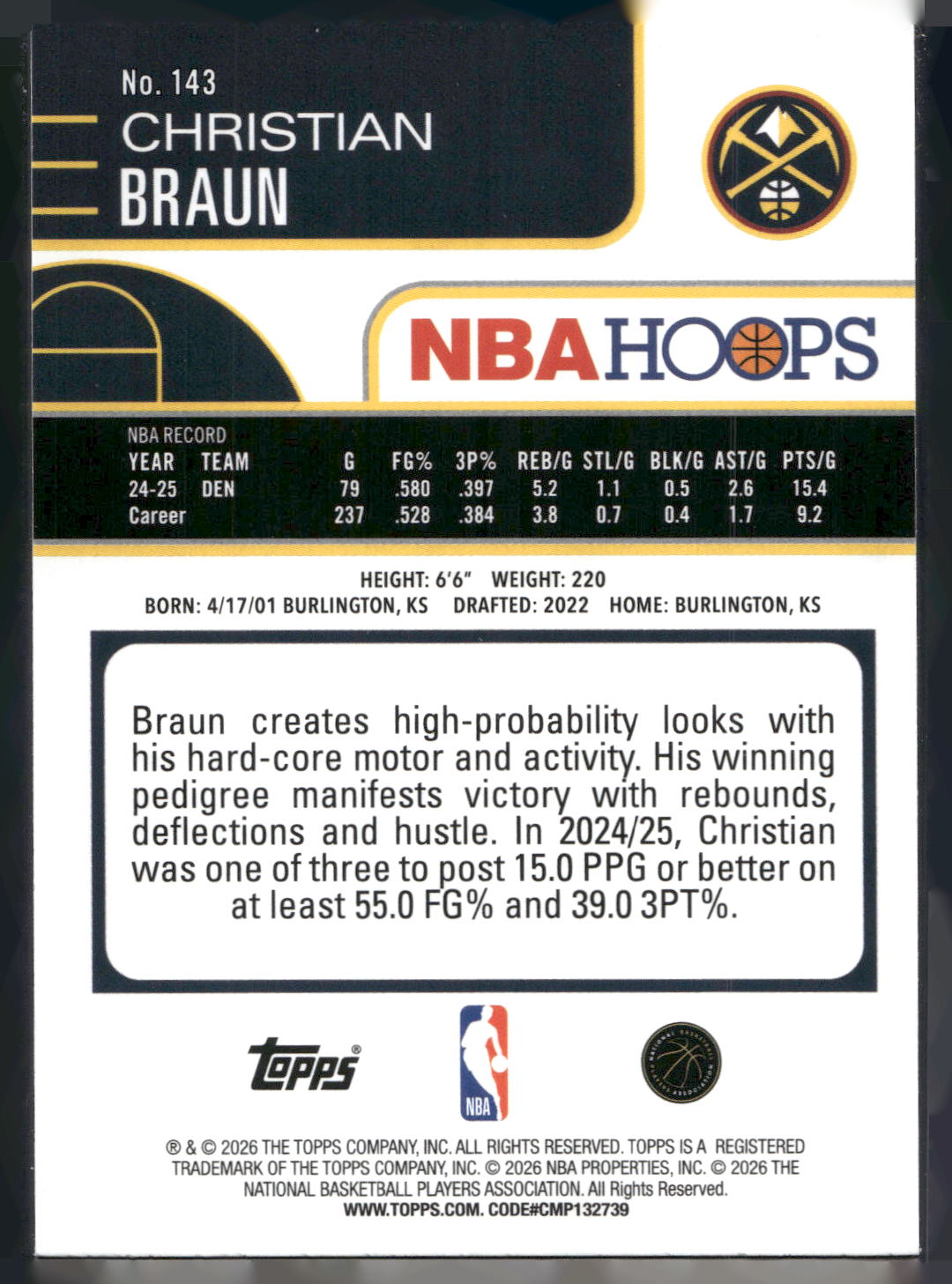 2025-26 Hoops #143 Christian Braun Rainbow