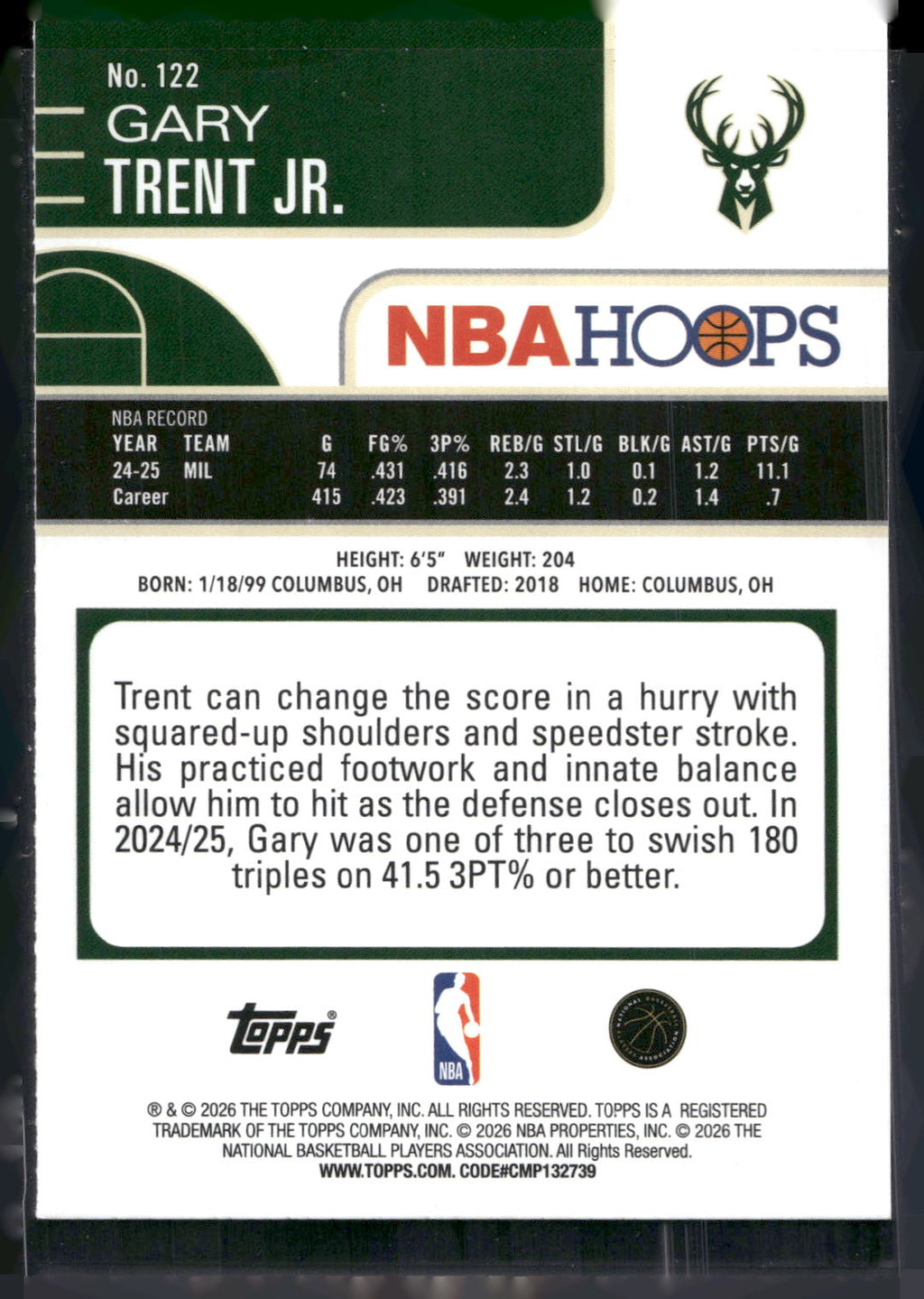 2025-26 Hoops #122 Gary Trent Jr. Rainbow
