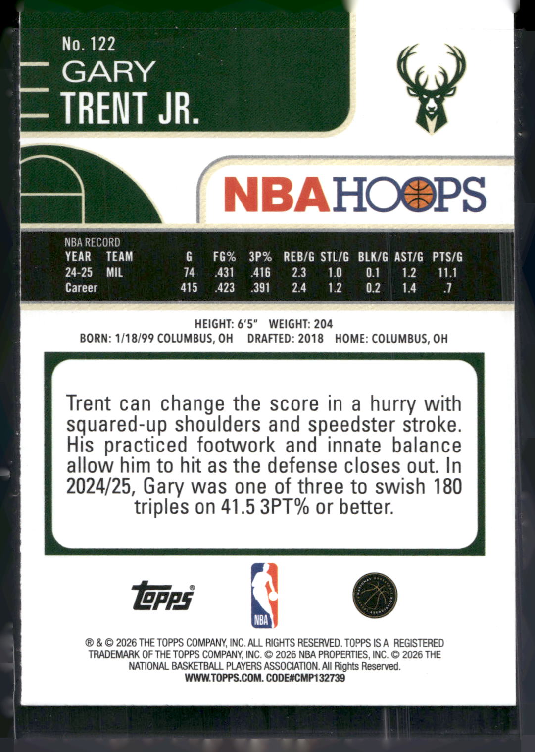 2025-26 Hoops #122 Gary Trent Jr. Rainbow
